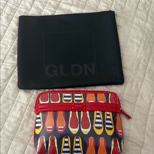 Nine West Multicolor Shoe Print Pouch with Red Trim and black on the go pouch